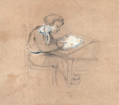 Écolier au travail. (dessin, vers 1830) - Unknown artist