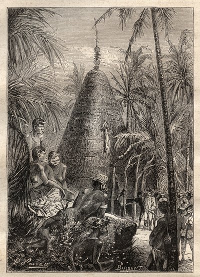 Deuxième voyage (1772-1775) du capitaine James Cook (1728-1779) : maison circulaire traditionnelle, sur le toit d