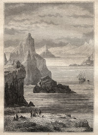 Deuxième voyage (1772-1775) du capitaine James Cook (1728-1779) : vue du canal de Noël, Terre de Feu - illustration tirée de 