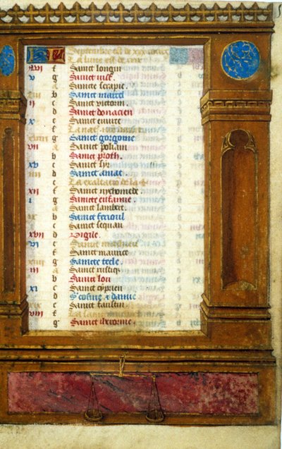 Calendrier de septembre avec le signe de la Balance - Miniature du Moyen Âge - Unknown artist