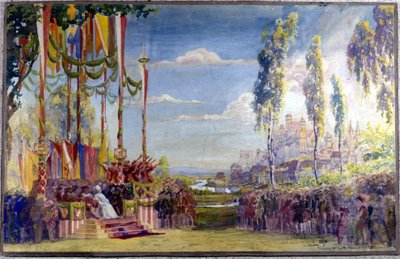 Décor pour "Die Meistersinger" ou "Les maîtres chanteurs de Nuremberg", opéra de Richard Wagner. Acte II. - Unknown artist