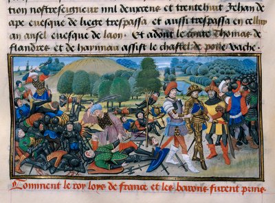 Septième croisade : le roi Louis IX (Saint Louis) (1214-70) est capturé lors de la bataille de Mansourah en 1250 en Égypte, « Chronique abrégée » par David Aubert 1250 Paris - Unknown artist