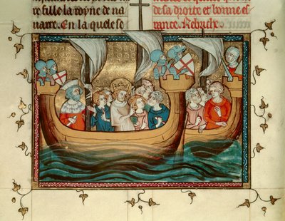 Septième croisade : le roi de France Saint Louis (ou Louis IX) arrive à Nicosie à Chypre vers 1245. Miniature. B.N. Paris - Unknown artist