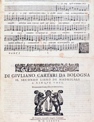 Page de partition des Madrigaux (2e livre) par Giuliano Cartari de Bologne - Unknown artist