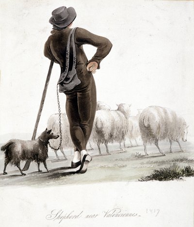 Berger près de Valenciennes - aquarelle - Unknown artist