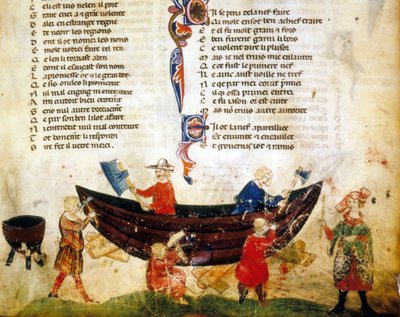 Construction navale et calfatage au XIIIe siècle. Miniature du Roman de Troie par Benoît de Sainte-Maure. XIVe siècle, Biblioteca Marciana, Venise - Unknown artist