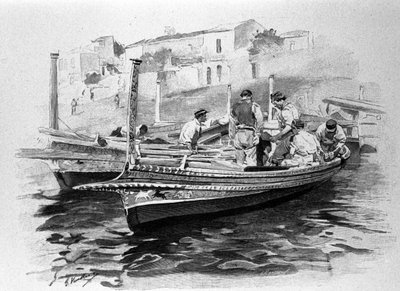 Pêcheurs siciliens de la région de Lipari. Gravure du 19ème siècle - Unknown artist