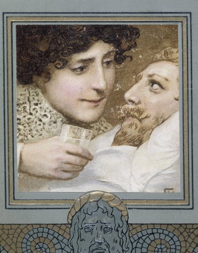 Homme malade et femme lui donnant un verre d