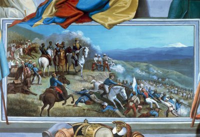 Simon Bolivar menant les troupes rebelles contre les forces espagnoles d