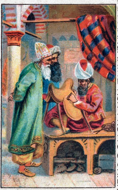 Sindbad fabrique une selle. Les merveilleuses aventures de Sindbad le marin. Conte populaire des 1001 nuits. Chromolithographie de la fin du XIXe siècle. - Unknown artist