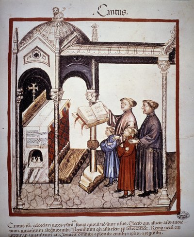 Chant (une famille chantant dans une église) - dans « Tacuinum Sanitatis » du XIVe siècle. B.N, Vienne. - Unknown artist