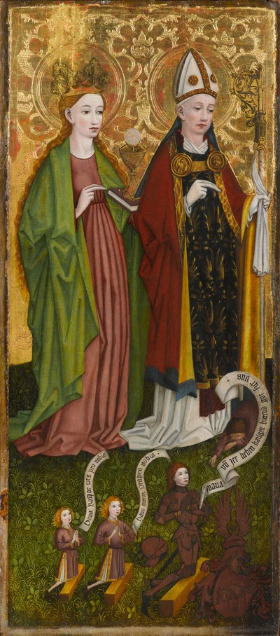 Sainte Barbe et Saint Valentin avec Caspar von Laubenberg et ses fils, vers 1450 - Unknown artist