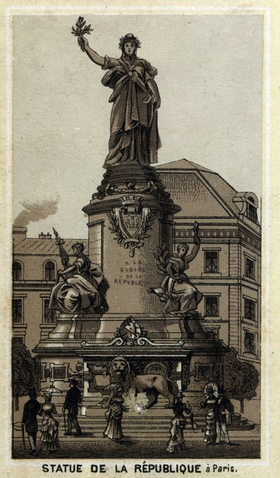 Statue de la République, Place de la République à Paris. Chromolithographie de la fin du 19ème siècle - Unknown artist