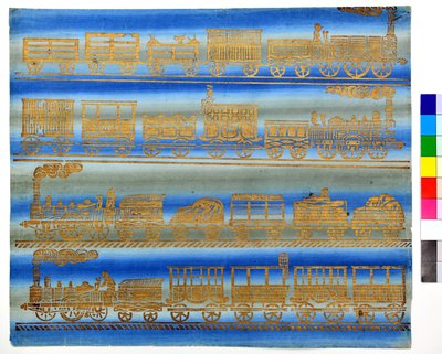 Locomotives à vapeur, vers 1850 (gravure sur bois sur papier de reliure) - Unknown artist