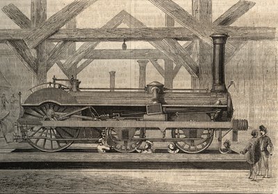 Modèle de locomotive à vapeur, système Crampton nommé Thomas Russell Crampton (1816-1888). Gravure de 1856 - Unknown artist