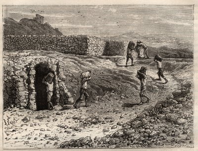 Soufre - Une mine de soufre à Girgenti, Sicile - gravure dans 