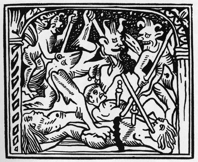 Sus! sus! les diables! sus démons! dans "Grand Calendrier et Compost des Bergers", Lyon - Unknown artist