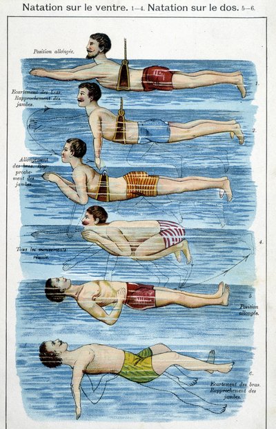 Nage sur le ventre - dans « Bilz, Médication naturelle », fin du XIXe siècle - Unknown artist