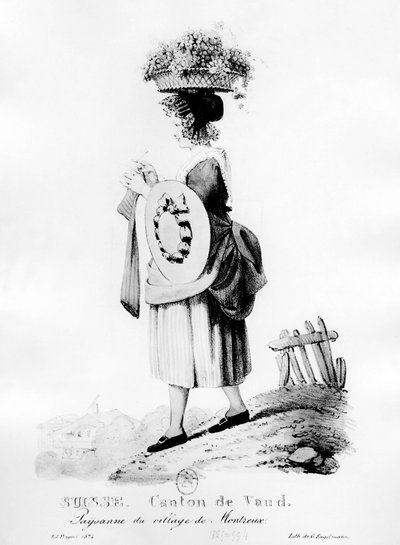 Paysanne suisse du village de Montreux dans le canton de Vaud - lithographie - Unknown artist