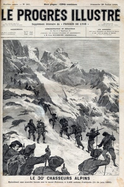 Les 30e chasseurs alpins effectuant une marche forcée sur le mont Pelvoux à 3400 mètres d