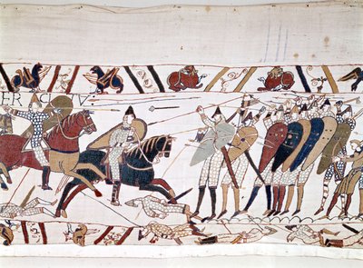 La bataille de Hastings, remportée par Guillaume Ier le Conquérant (1027 - 1087) le 14/10/1066 et durant laquelle le roi Harold II d
