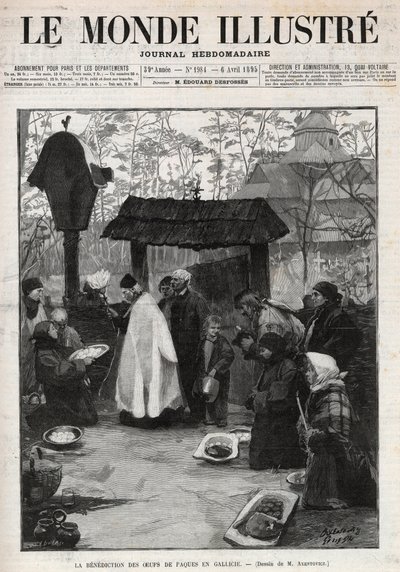 La bénédiction des œufs de Pâques en Galicie (Petite Russie) - gravure dans « Le Monde illustré » de 1895 - Unknown artist