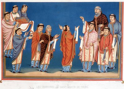 Les chanoines de Saint Martin de Tours offrant au roi Charles le Chauve une Bible écrite dans leur abbaye - Unknown artist