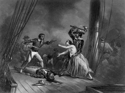 Le pirate des Caraïbes Morgan enlève la belle Espagnole. dans « Histoire générale de la marine » par Van Tenac - Unknown artist