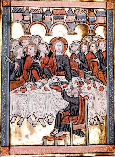 La Cène Miniature tirée de « Liber Psalmorum um um calendrier » ou « Psautier à l