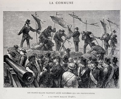 La Commune : Les francs-maçons plantant leurs bannières sur les fortifications à Porte Maillot (1871) - gravure - Unknown artist