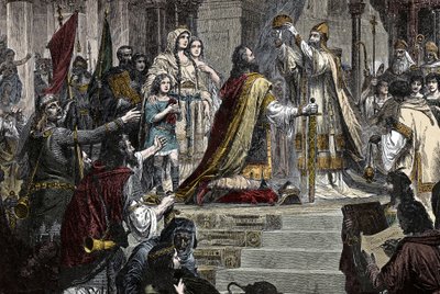 Le Couronnement de Charlemagne - Couronnement de Charlemagne (742 - 814) en 800 par le pape Léon III - Unknown artist