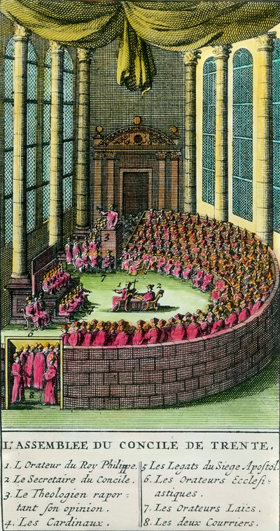 Le Concile de Trente. Illustration avec la description des membres présents à l