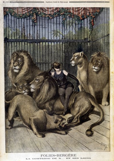 La Comtesse de X... et ses lions au spectacle des Folies Bergère à Paris. Dans Le petit Journal, le 19/05/1895. - Unknown artist
