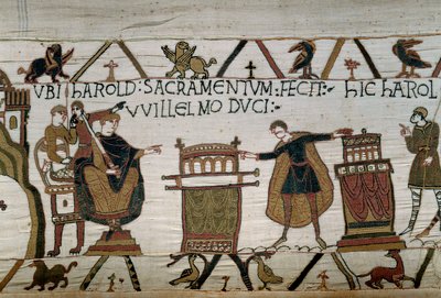 Le duc de Normandie Guillaume le Conquérant (1027-1087) fait chevalier Harold qui prête serment de fidélité sur deux reliquaires (détail) - Unknown artist