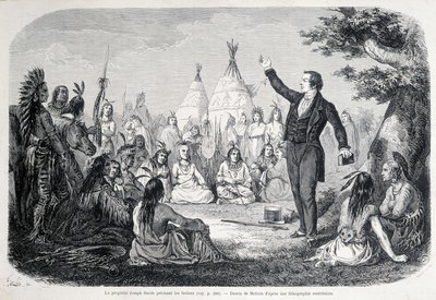 Le prophète mormon Joseph Smith prêchant aux Indiens (Amérique du Nord). Illustration du 19ème siècle - Unknown artist