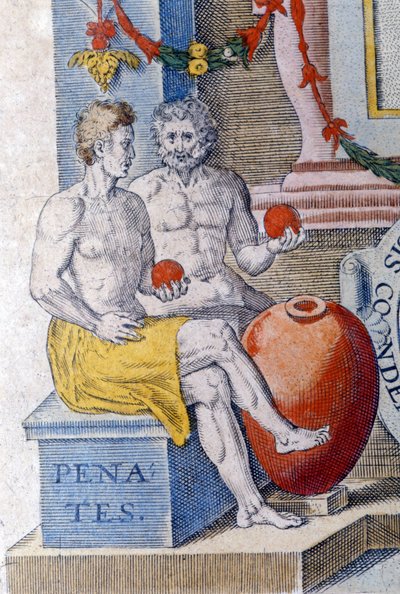 Les Pénates. (dieux domestiques protégeant la ville ou la maison). - Unknown artist
