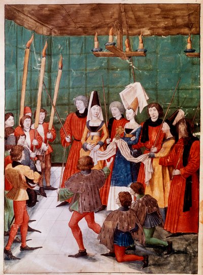 La Reine remet le prix au vainqueur du tournoi miniature du manuscrit ms. 2695 « Le Livre des Tournois de René d