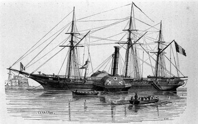 Le Sphinx, le premier bateau à vapeur de la marine française construit en 1830. Gravure du 19ème siècle. - Unknown artist