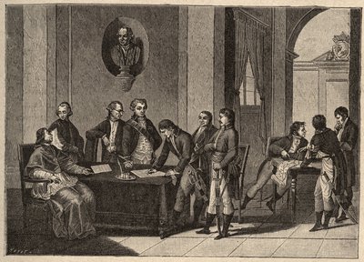 Le traité de Tolentino ou paix de Tolentino est un traité de paix signé le 19 février 1797 à Tolentino, en Italie, entre la France et les États pontificaux. (Entre le général Bonaparte et le pape Pie VI (1717-1799). Le pape renonce à Avignon - Unknown artist