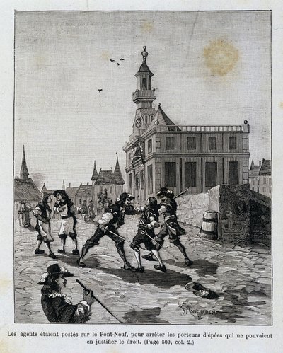 Les agents étaient postés sur le Pont Neuf, pour arrêter ceux qui ne pouvaient pas justifier leur droit - Unknown artist