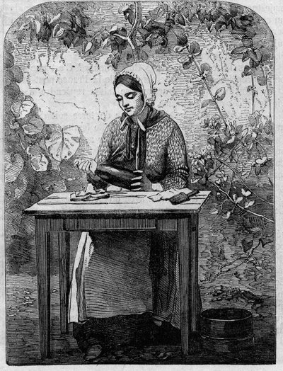 Le bouchage du vin de Champagne. Gravure de 1864. - Unknown artist