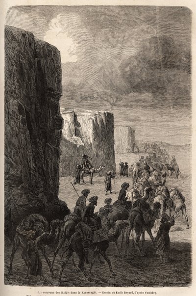 La caravane des Hajis (pèlerins musulmans) à Korantaghi (Perse, Iran). Dessin d