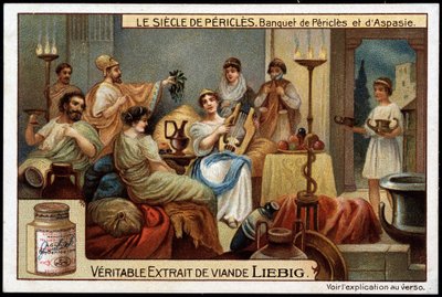 Le siècle de Périclès (495-429 av. J.-C.) : banquet de Périclès et Aspasie (470-400 av. J.-C.) - Chromolithographie Liebig - Unknown artist