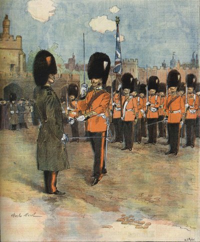 Le changement de garde au palais de Buckingham à Londres en 1893. Illustration de M.C. Morel. Collection Bianchetti. - Unknown artist