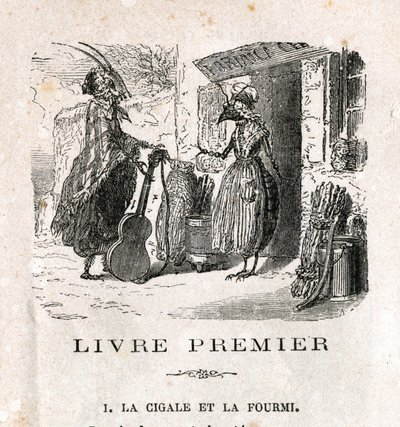 La cigale et la fourmi. Fable de La Fontaine. Gravure du 19ème siècle - Unknown artist