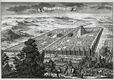 Les murs de la ville de Babylone entourant les jardins suspendus et la tour de Babel - Unknown artist