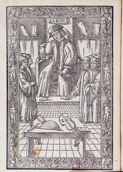 Le compositeur et théoricien musical Pietro Aaron parmi ses étudiants. Illustration de Toscanello in musica - Unknown artist