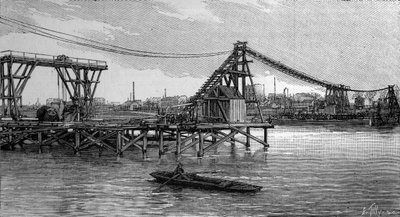 La construction du pont Mirabeau à Paris (1893) : les écluses ressemblent à des fondations. Gravure dans « La Nature : revue des sciences et de leurs applications aux arts et à l
