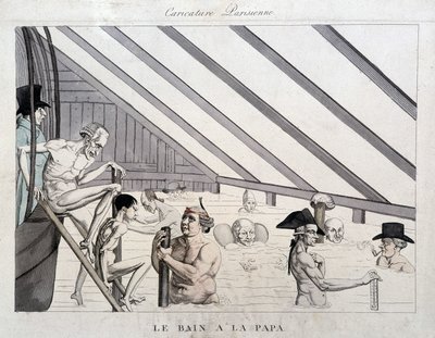 Le bain du papa : caricature sur les piscines à Paris - Unknown artist