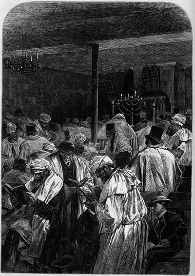Le jour du grand pardon des Juifs ou célébration de Yom Kippour dans une synagogue rue Saint-Louis-en-l
